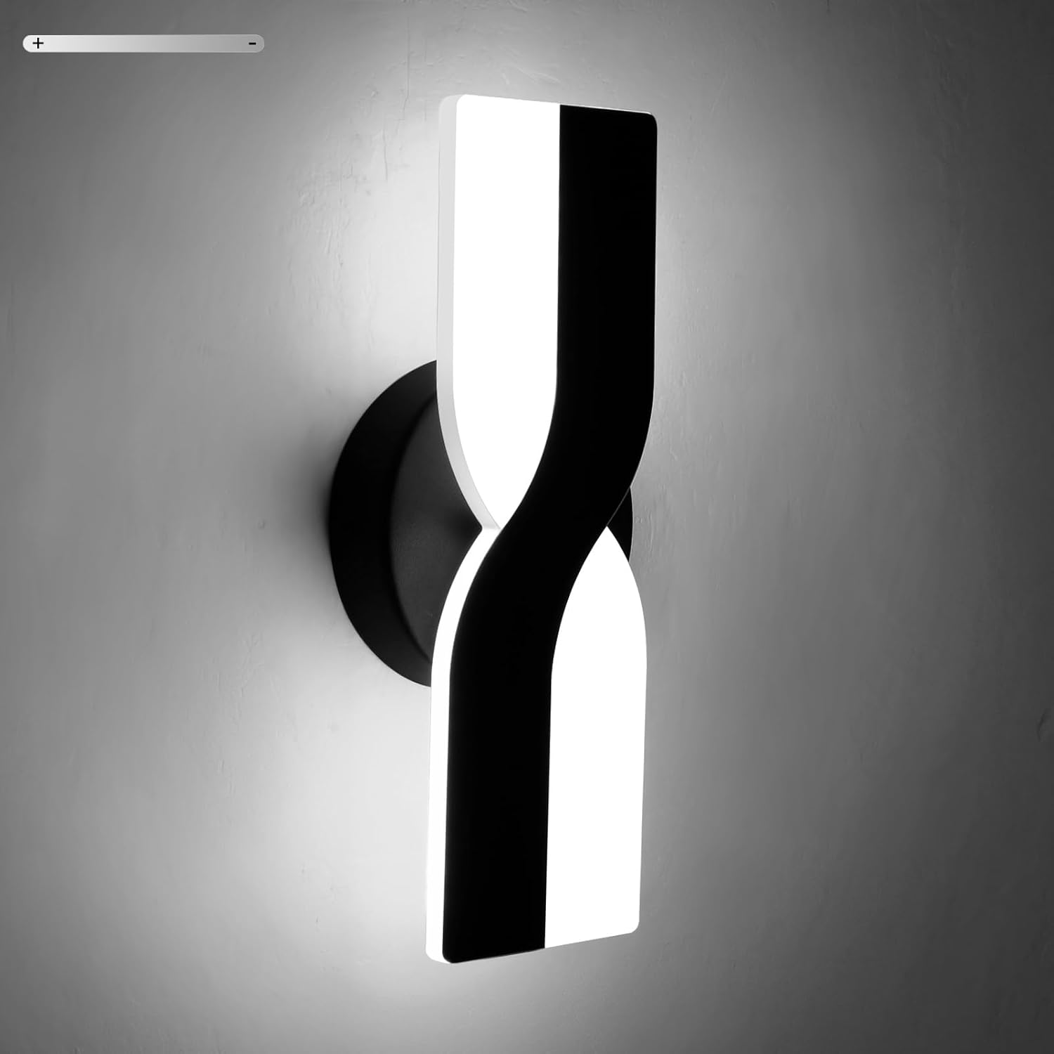 Kawell 12W Minimalist LED Wall Light 1%-100% Dimming Modern Sconce Hardwired Indoor Lamp Square for Bedside Hallway Study Kitchen, Black 6000K