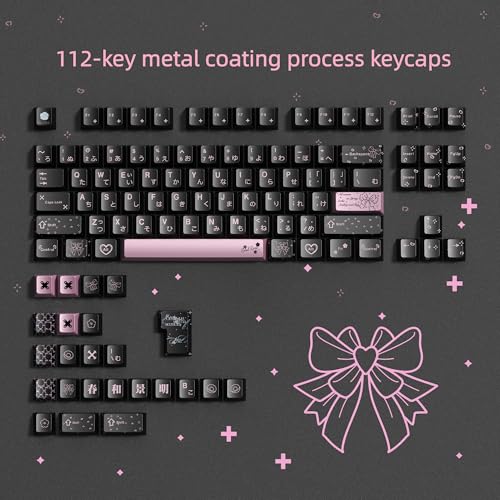 Image of dagaladoo PBT Keycaps with Metal Paint,112-Key Black /Pink Custom Keycap Set dye Sublimation,Cherry Profile Key caps for 61 /64 /66 /68 /75 /84 /87 MX Switches Mechanical Keyboards