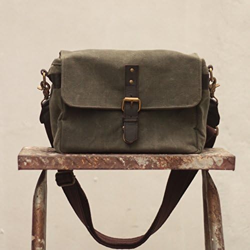 Handmade Waxed Canvas Compact Camera Messenger Bag - Fatigue Green