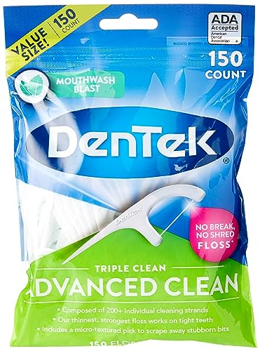 Image of Efferdent Retainer Cleaning Tablets, Denture Cleaning Tablets for Dental Appliances & DenTek Triple Clean Advanced Clean Floss Picks, No Break & No Shred Floss, 150 Count