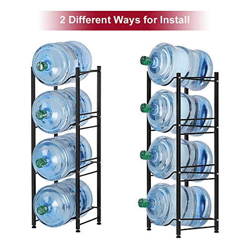 4-Tier Water Bottle Holder Cooler Jug Rack Organizer, 5 Gallon Water Bottle Stackable Storage Shelves Detachable Water Dispenser Stainless Steel Rack Easy Assemble for Kitchen Drawing Room, Black - Thumbnail 4