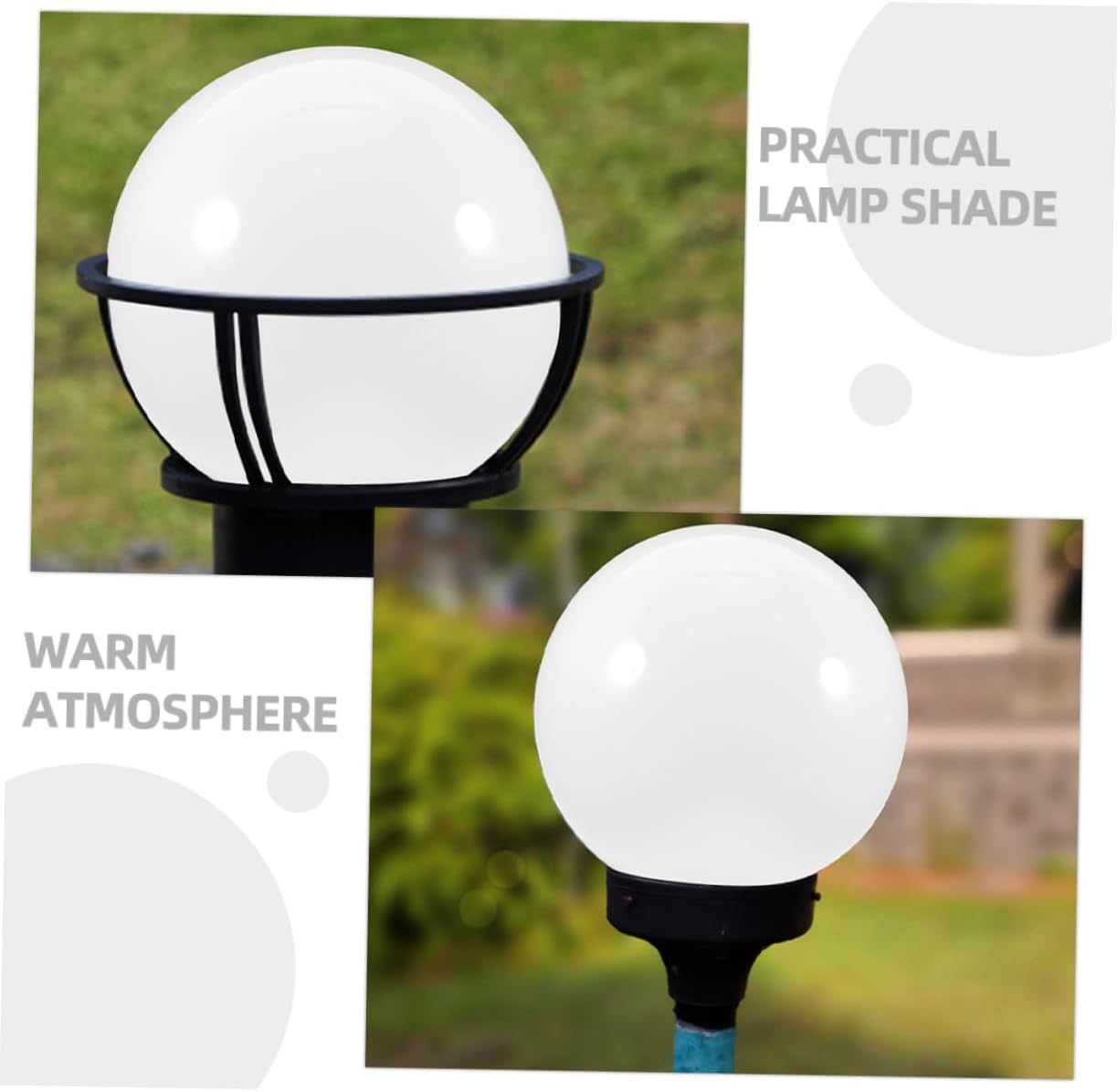 Amosfun 2pcs Acrylic Globe Light Covers Round Spherical Lamp Post Shades for Outdoor Use Opal Finish Break-resistant Decorative Lighting Fixtures