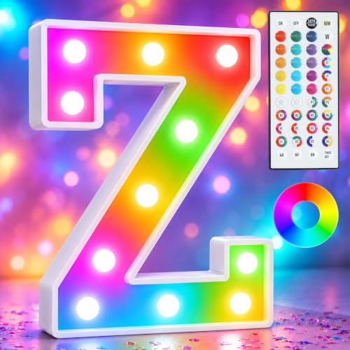Pooqla Colorful Light Up Letters with Remote, Upgraded 35 Colors LED Marquee Letters, RGB Lighted Letter for Girls Teenager Gift, Birthday, Party, Wedding, Night Light, Room, Bedroom Decor, Letter Z
