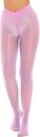 dPois Womens Glossy Shiny Pantyhose Tights Zipper Crotch Thigh High Stocking Footed Legging