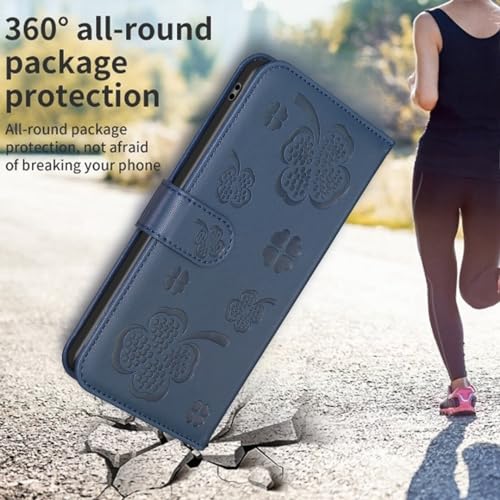 TIANDAFEIJIUB Etui portfelowe na telefon Samsung Galaxy A14 z czterolistną koniczyną, magnetyczne etui z klapką ze skóry PU, z przegródką na karty kredytowe, podpórka, odporne na wstrząsy etui na