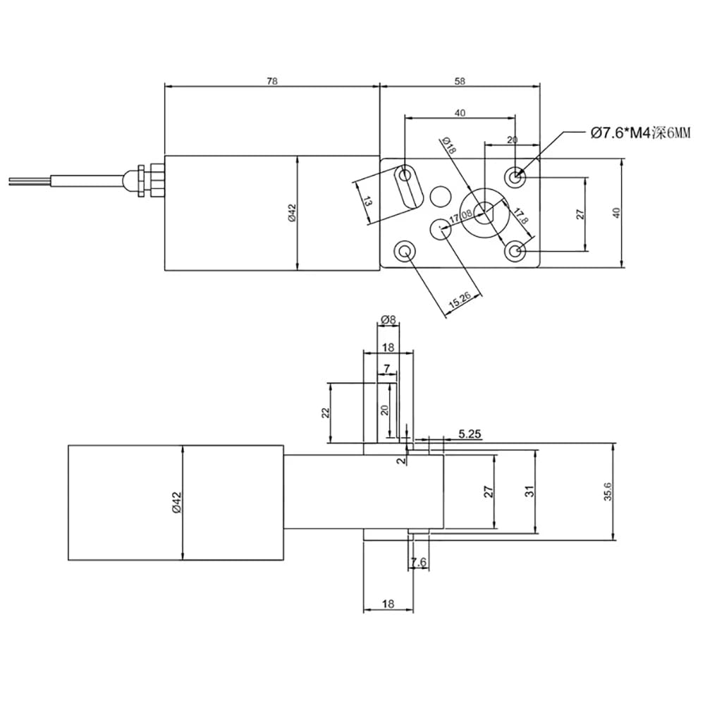 Metall-Schneckengetriebe-Untersetzungsmotor, Ip68, Wasserdicht, Selbstsichernd, Unterwassermotor, Schaftlänge 22mm, mit Halterung ZFY5840-42 DC 24V(12 U/min)