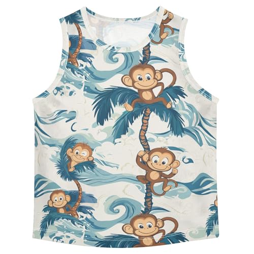 Boys Tank Top Shirts Monkey Ocean Waves Paml Tree Sleeveless T-Shirts Crew Neck for Kids Clothing Children