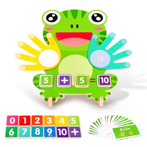 Acsatont Juguetes de Montessori, Juego Educativo para Niños 3 4 5 Años, Juguetes de Madera con Cuenta Matemática de Dedo Pedagógicamente Valiosos, Regalos Niñas y Niños 5 Años de Cumpleaños (Rana)