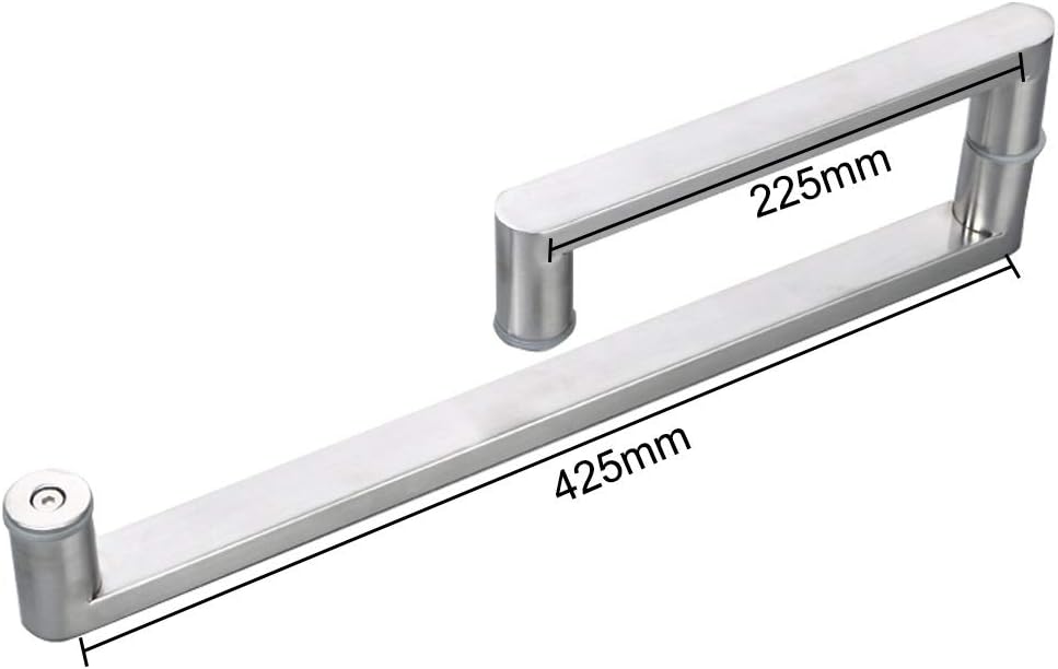 Square Shower Door Handles Hardware Back-to-Back Installation Door Knob Replacement Parts Sets for Shower Screen Bathroom Glass Door Pull Bar, Silver Stainless Steel (Size : 225mm+425mm)