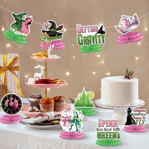 Image of 9PCS Witch Party Table Decorations 2025 Graduation Party Decorations Pink and Green Party Honeycomb Centerpieces,Witch Theme Table Centerpieces Funny Birthday Party Supplies for Table Topper