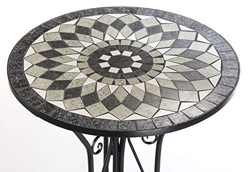 Mosaiktisch Kobolo Gartentisch Metall 70 cm hoch 60 cm Durchmesser grau