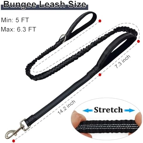 Boswany 5FT Bungee Dog Leash with 2 Handles, Reflective Nylon Traffic Leash - 3