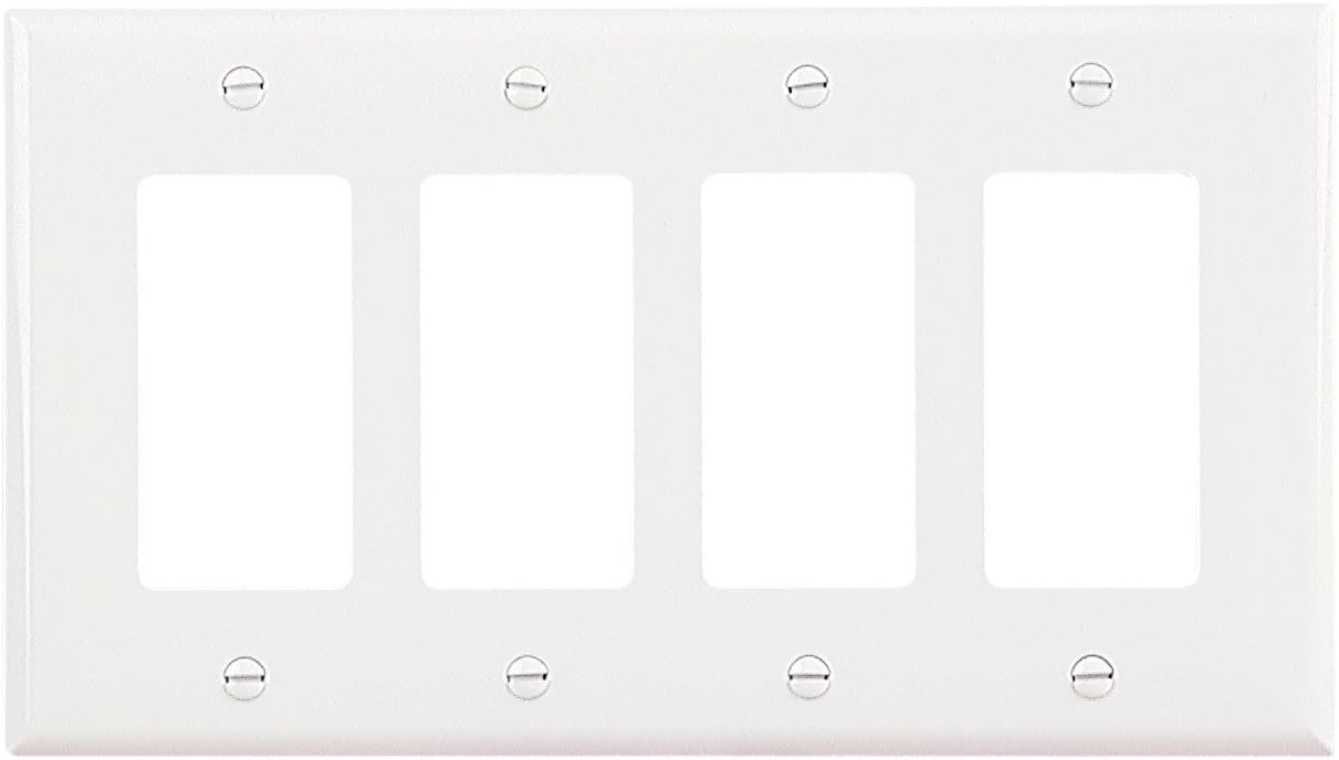 Eaton PJ264W Mid-Size Polycarbonate 4-Gang Decorator GFCI Wallplate, White