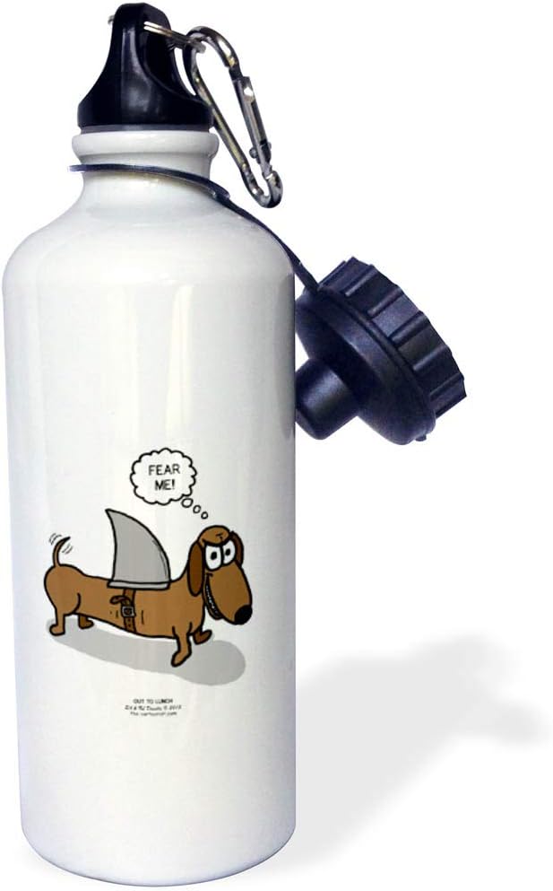 3dRose Weiner Dog with a Sharks Fin Sports Water Bottle, 21 oz, White