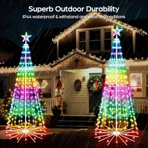 Image of FANCILLUMA 8 FT 340 LED Outdoor Smart Christmas Cone Tree Lights | RGB Color Changing, DIY Multicolor Lightshow, APP & Remote Control, Music Sync Timer Waterproof Outdoor Christmas Decorations