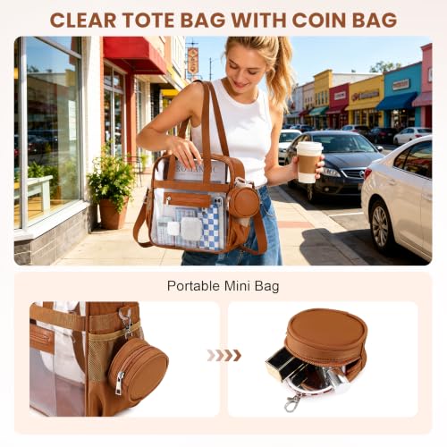 Image of Clear Tote Bag 12x6x12 Stadium Approved Transparent Crossbody Bag with Multi Pockets for Sports Concerts