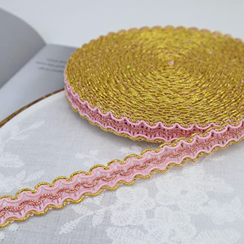 Znzakka Gold Braid Trim 13 Yards Lace Ribbon Scroll Braid Trim Metallic Edge Trim For Sewing, Crafts, Garments Accessories (Pink) #TOP3