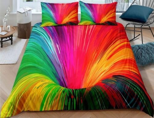 Housse de Couette Decoration Anniversaire Idée Cadeau Parure Lit 220x240 Arc-en-Ciel