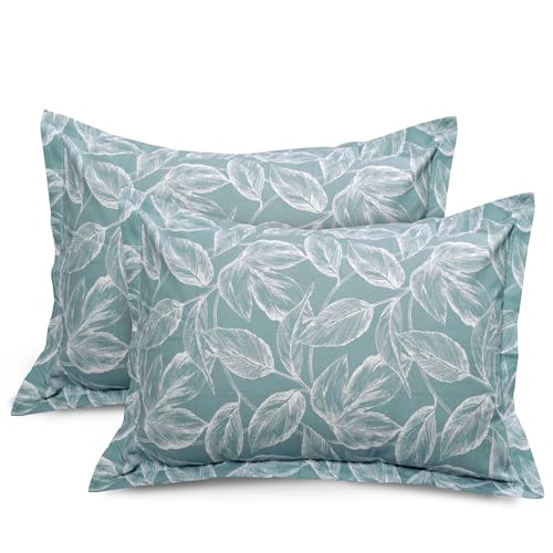 Image of Huesland by Ahmedabad Cotton 144 TC Cotton Pillow Covers Set of 2 - Teal & White