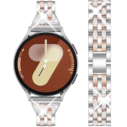 DEALELE Paski kompatybilne z Samsung Galaxy Watch 7 / FE / 6 / 6 Classic / 5 Pro / 4/4 Classic/Huawei GT3 / GT2 42 mm, 20 mm błyszczący diamentowy metalowy pasek zastępczy dla kobiet mężczyzn, różowe