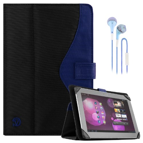 Soho Portfolio Stand Nylon Detachable Flip Cover Case Royal Blue For Samsung Galaxy 10.1" Tablets Tab 3, Tab 2, Tab 1 + Matching Blue Handsfree Earphone/Microphone Headphones #TOP20