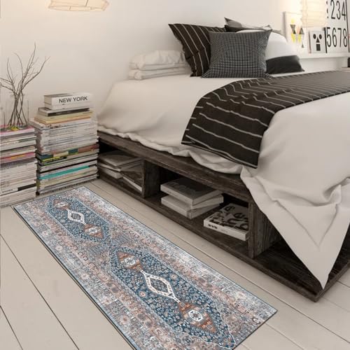 Alfombra de pasillo azul de 50x280 cm lavable para hogar vintage 3
