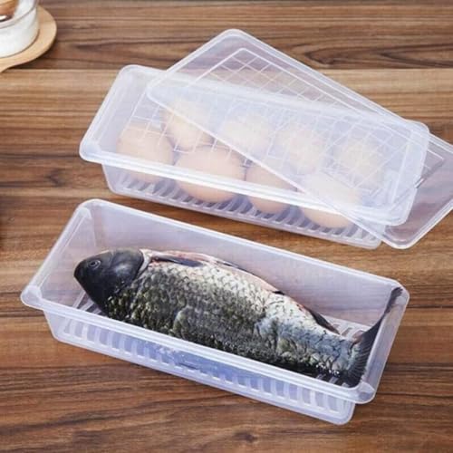 Image of VOLCANO 1500 ML Fridge Storage Containers (Pack of 4), Fridge Organiser Storage Boxes with Removable Drain Plate, Fridge Organizer, Fridge Storage Box Kitchen Containers Keep Fruits Vegetables Fresher