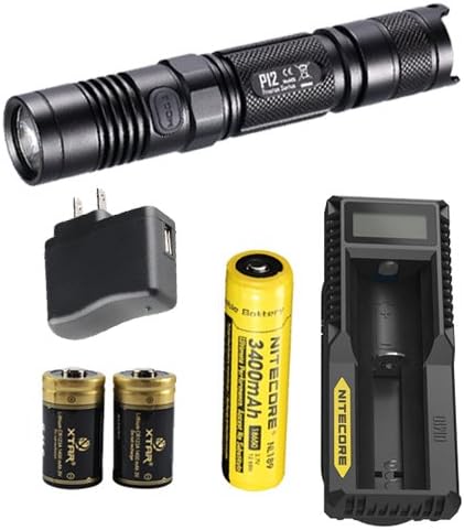 Nitecore P12 2015 Edition LED Flashlight w/ NL189 Battery, UM10 Charger, USB Wall Adaptor & 2 Premium Photo Batteries