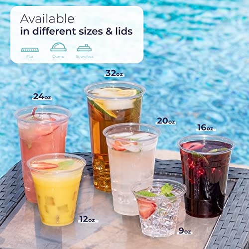 Fit Meal Prep [100 Pack 24 Oz Clear Plastic Cups With Flat Slotted Lids For Iced Cold Drinks Coffee Tea Smoothie Bubble Boba, Disposable, Extra Large Size #TOP3