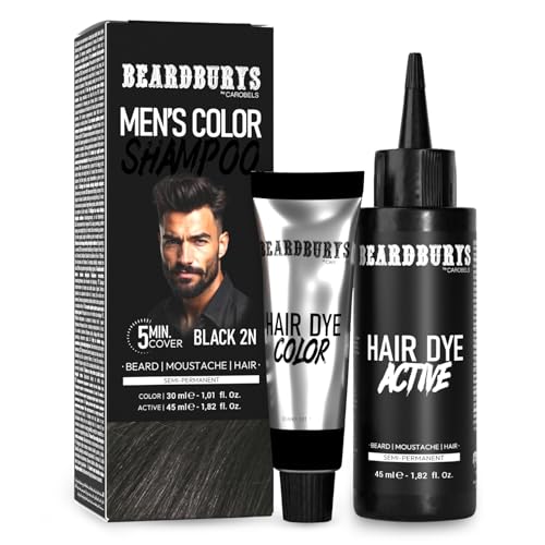 Beardburys Color Shampoo | Tinte de Barba y Cabello en champú, Elimina las Canas y Cuida la Barba - Beardburys Champú 50 g (Negro)