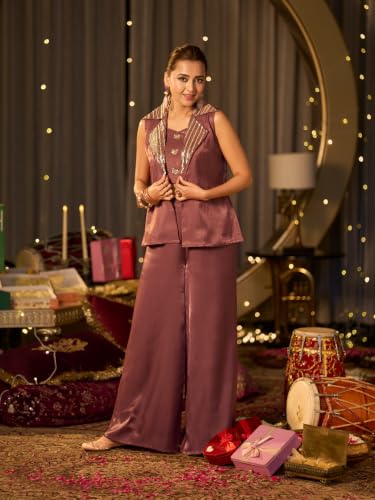 Image of MOKOSH Women's Silk Beadwork & Embroidered Jacket Palazzo Set