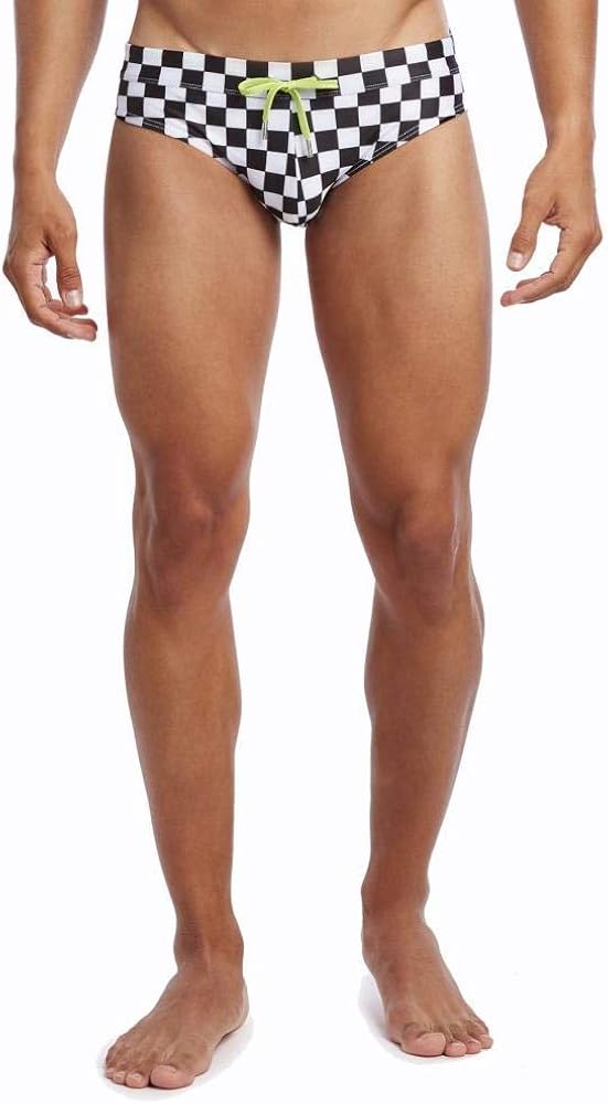 2(X)IST Men's Rio Swim Brief Swimwear, Check/Black/White, Small | 