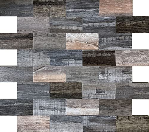 YMMXGE Peel and Stick Backsplash Tile for Home Decor, Self Adhesive Subway Sticker Aluminum 3D Wall Stick on Kitchen,Bathroom,Fireplace,Laundry Table (5, PVC Wood Texture)