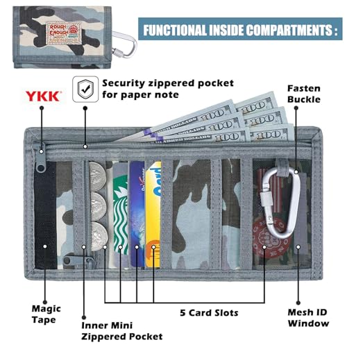 Rough Enough Kids Wallet for Boys Teen with Neck Lanyard Keychain Blue Camo Canvas3