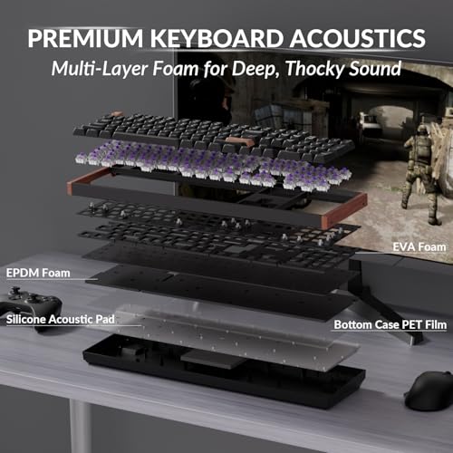 Keychron K10 HE Wireless Mechanical Keyboard - Hall Effect Magnetic Switch, Adjustable Actuation & Rapid Trigger, Full-Size UK Layout, Hot-Swappable Aluminium/Wood Frame for Windows/Mac/Linux - Black - Image 7