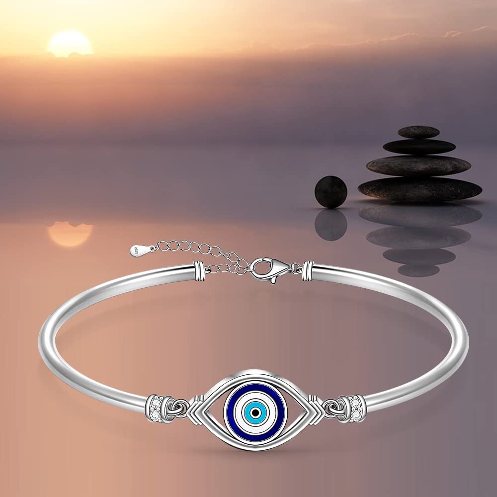 Pulsera de mal de ojo para mujer, de plata de ley, color azul turco, griego, con protección de buena suerte, joyería de oro blanco, regalo para el día de la madre, Plata de ley, Circonita cúbica
