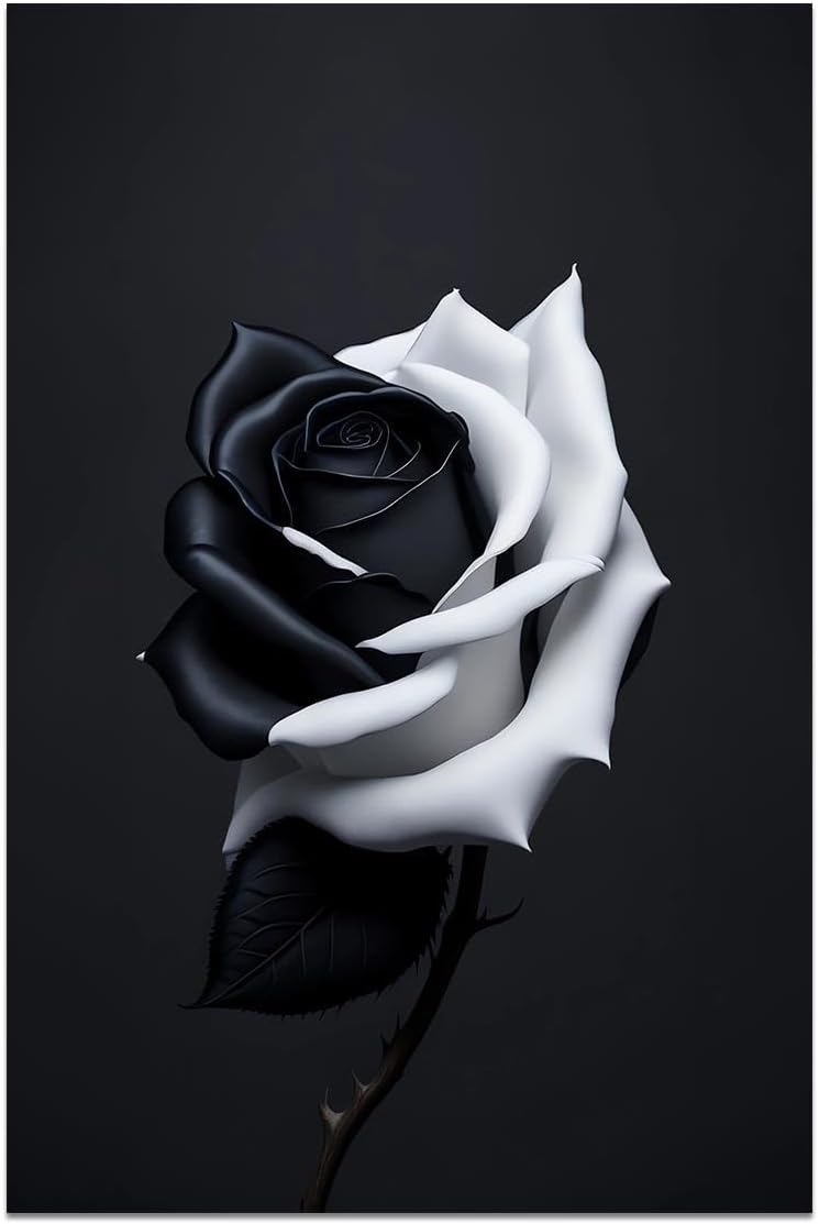 Vintage Rose Canvas Wall Art, Retro Black And White Rose