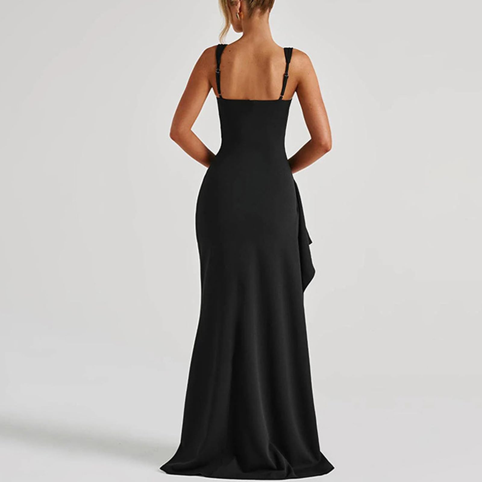 Damen Abendkleid Lang Sexy Ärmellos Maxikleid mit Schlitz Elegant Quadratischer Ausschnitt Wickelkleid Bodycon Festliche Sommerkleid Eng Hochzeit Cocktailkleid Ballkleid Partykleid