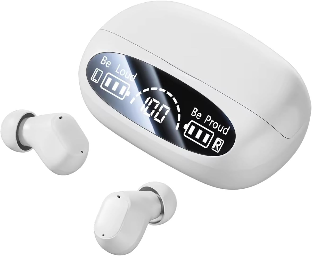 Sleep Earbuds Wireless Bluetooth 6.0, 3D Ergonomic Polished Fit, Panoramic Sound, LED Display, Type-C Fast Charge, 4H Playtime, for Commute Study Travel Side Sleepers-White