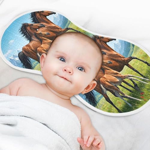 Kigai Horses Running in The Meadow Baby Muslin Burp Cloths 2 Pack, Soft 4 Absorbent Layers Cotton Burp Rags for Newborn Girls Boys4