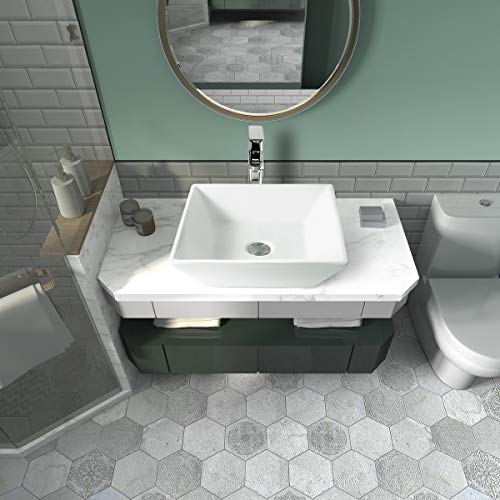 Sinber 16" X 16" X 4.92" White Square Ceramic Countertop Bathroom Vanity Vessel Sink Bvs1616A-Ok #TOP1