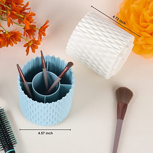 HSSPANFN Makeup Brush Holder Organizer - 360° Rotating, 5-Slot Brush Cup for Cosmetics, Lipsticks, Pens | Vanity & Desk Organizer (White) - Image 6