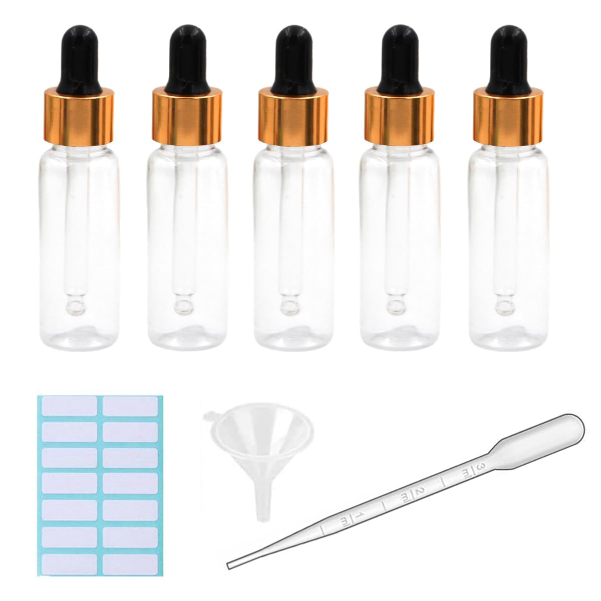 SKYPRO 20 Stück Glas-Tropfflaschen 3ml - Bernstein Mit Golddeckel Für ätherische Öle