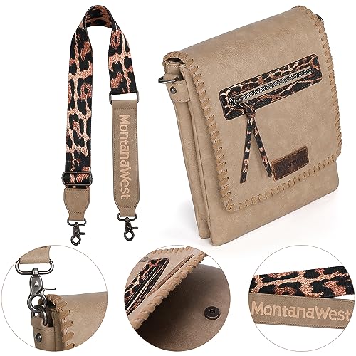 Image of Montana West Crossbody Bags for Women with Dual Compartments Western Cross Body Purse with Leopard Print Guitar Strap