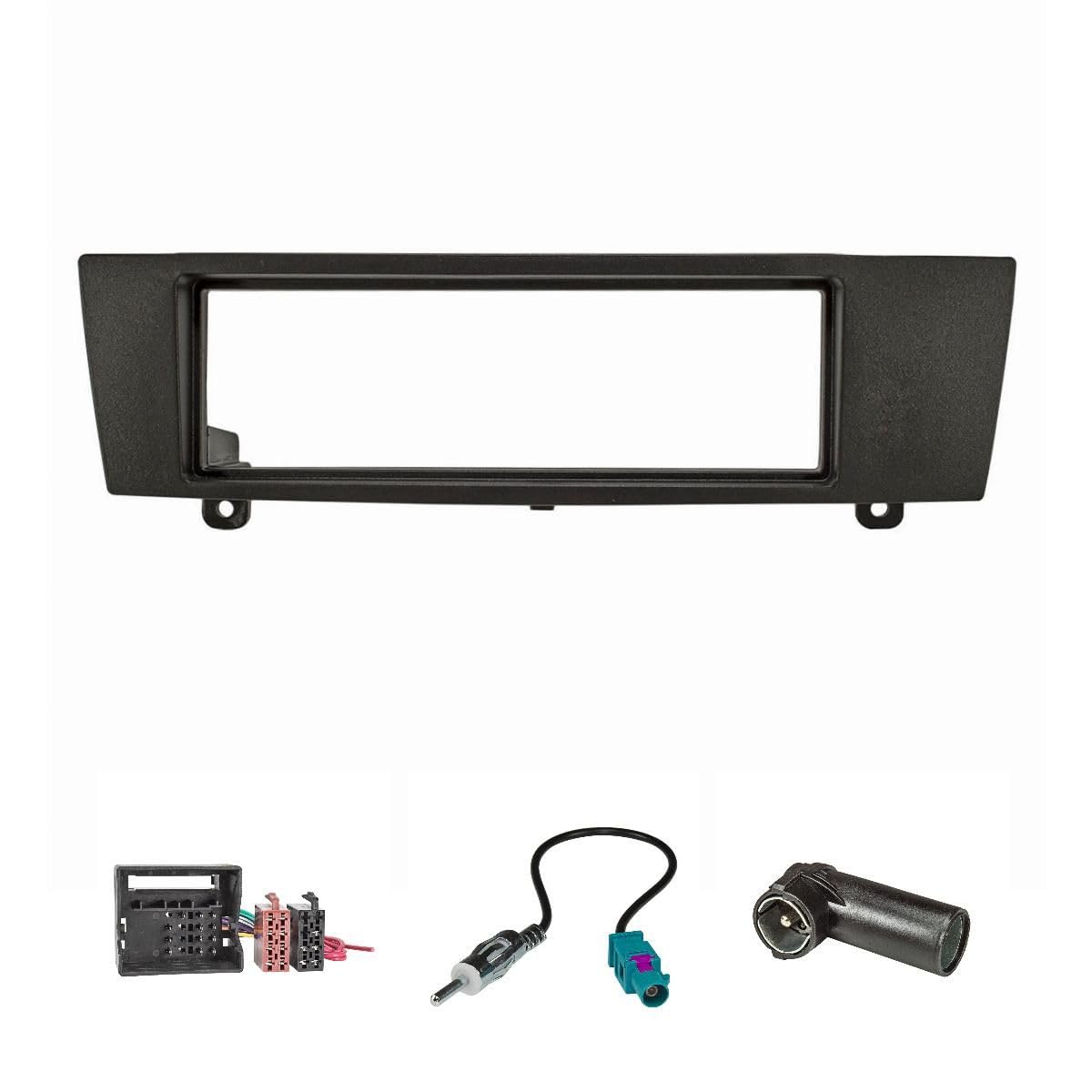 tomzz Audio 2404-035 Set di pannelli radio compatibili con BMW Serie 1 E87 Serie 3 E90 Z4 E89 nero con adattatore Quadlock ISO, adattatore antenna Fakra DIN ISO