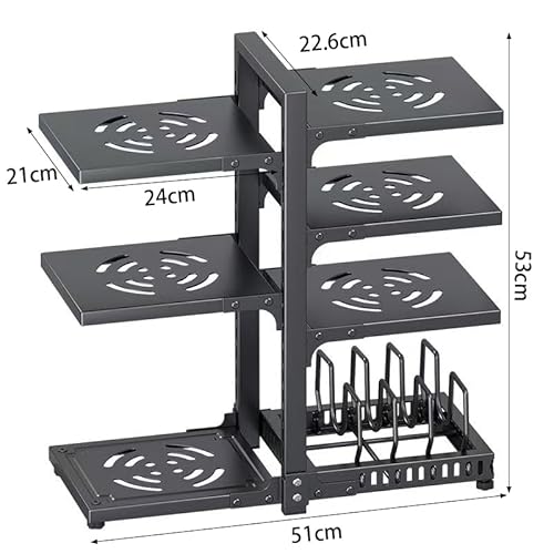 Heavy Duty Pots and Pans Organizer for Kitchen Cupboards, 7-Tier Adjustable Pots and Pans Organiser Kitchen,Cookware Organizer(Black) - Image 3