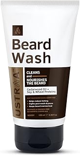 Ustraa Beard Wash Woody - 100 ml - Sulphate-free Beard Wash | Thick Foam, No Post-wash Dryness, Cleansed & Smooth Beard | Beard Shampoo for Germ-Free Beard