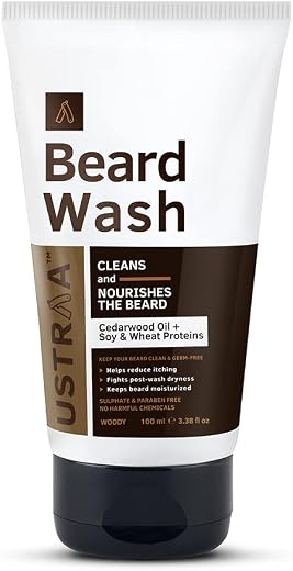 Ustraa Beard Wash Woody - 100 ml - Sulphate-free Beard Wash | Thick Foam, No Post-wash Dryness, Cleansed &amp; Smooth Beard | ...