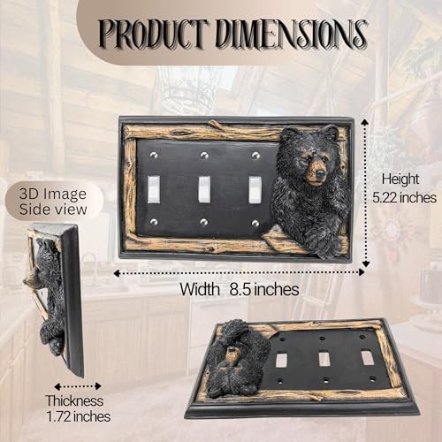 Plaque interrupteur triple ours noir cadeau idéal pour passionné