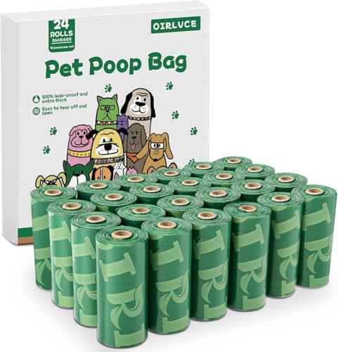 OIRLVCE 360 Dog Poo Bags 24 Rolls Dog Poop Bags Extra Thick Strong Leak Proof Dog Waste Bags Green